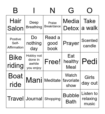 Self-Care Bingo Card