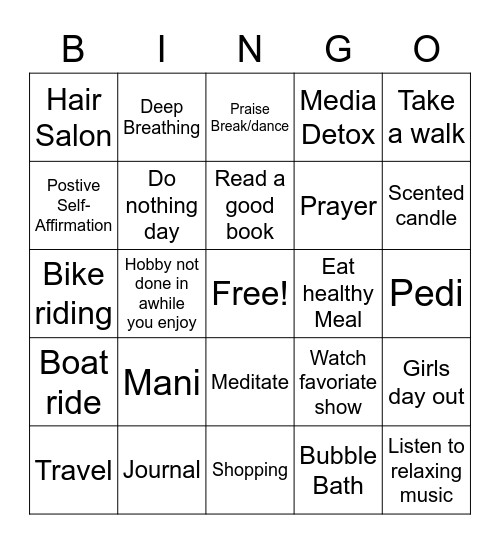 Self-Care Bingo Card