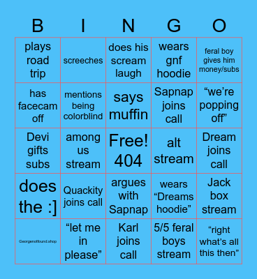 Georgenotfound Bingo Card