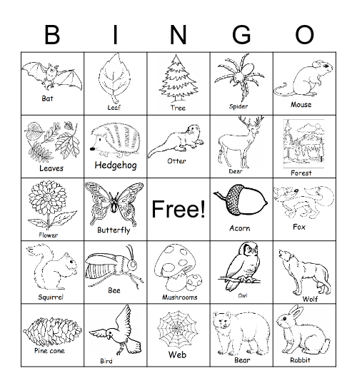 Forest Bingo Card