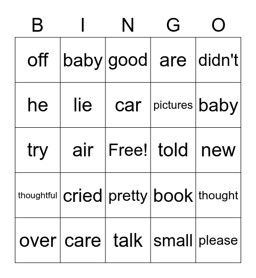 High Frequency Word  Bingo Card