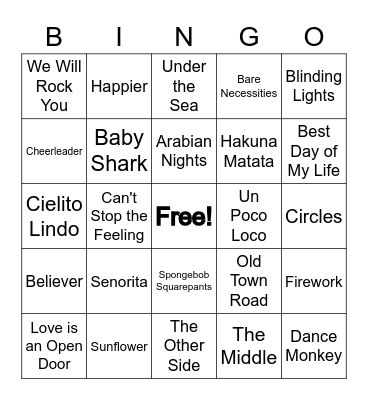 Musical Bingo Card