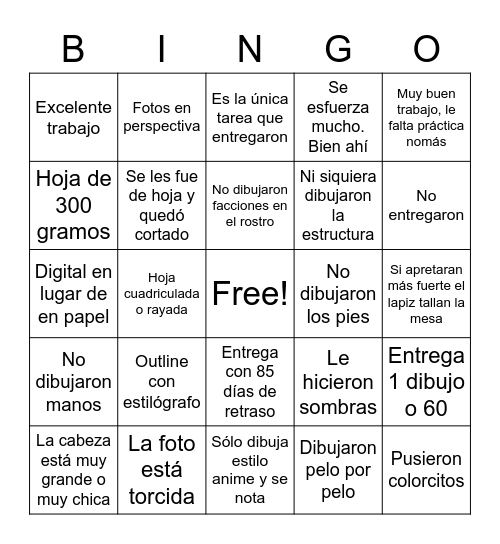 Bingo para corregir Bingo Card