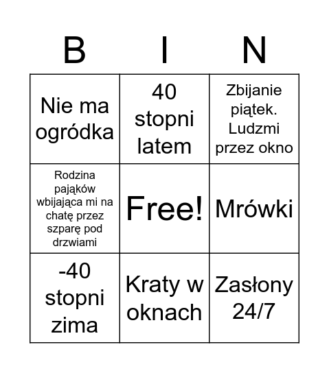 Bingo parterowej chujowizny Bingo Card