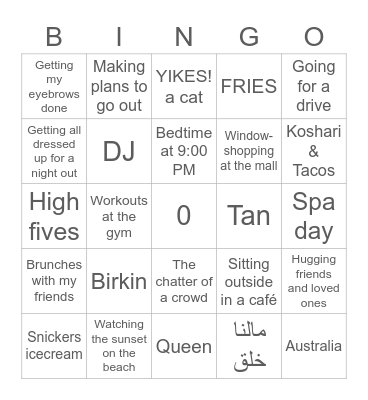 M Bingo Card