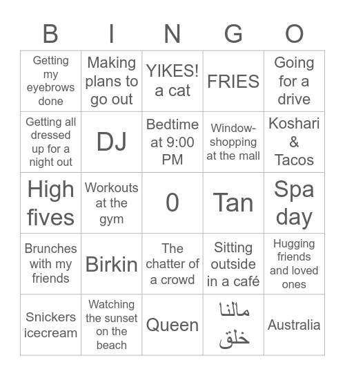 M Bingo Card