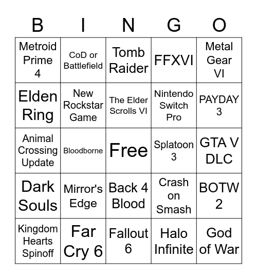 E3 2021 Bingo Card