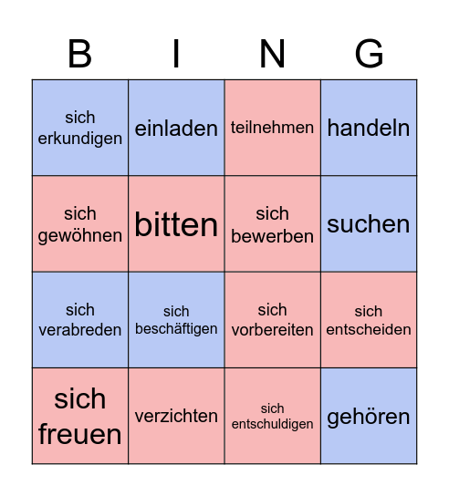 Verben mit Präpositionen Bingo Card