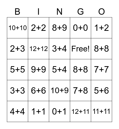 Math Bing Bingo Card
