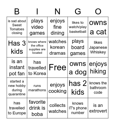 Find someone who... Bingo Card
