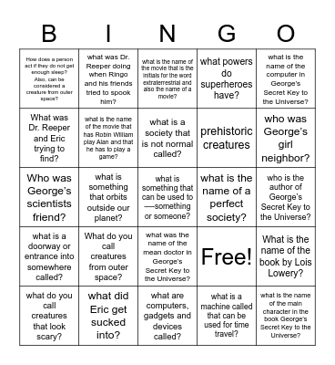 Science Fiction Bingo Card
