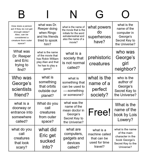 Science Fiction Bingo Card