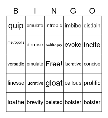 Vocabulary Bingo Card