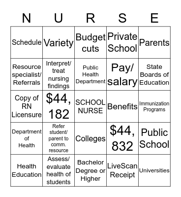 SCHOOL Bingo Card