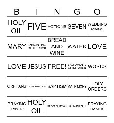 SACRAMENT Bingo Card