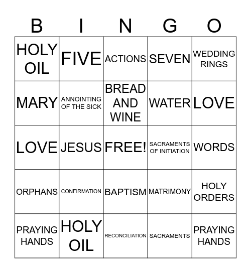 SACRAMENT Bingo Card