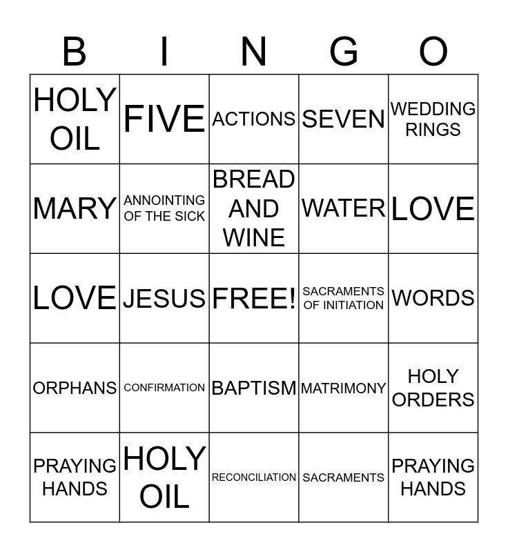 Sacrament Bingo Card