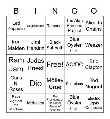 Rock / Metal Bingo Card