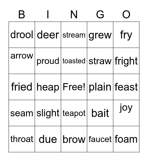 Vowel Team Bingo Card