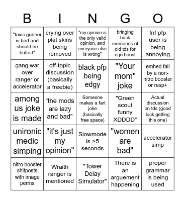 TDS discussion BINGO Card