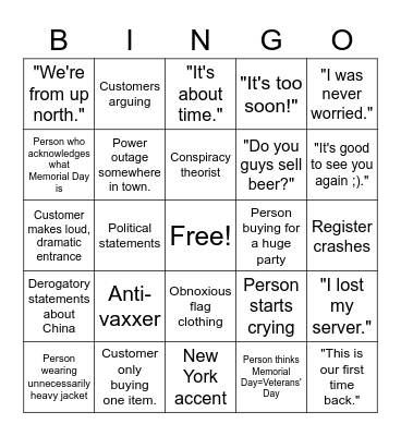 Goodbye 'rona Holiday Weekend Bingo Card