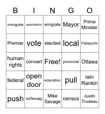 Social Studies Bingo Card