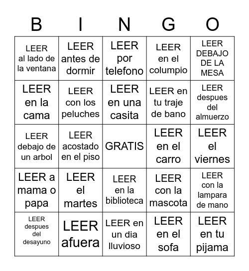 LEER EN EL VERANO Bingo Card