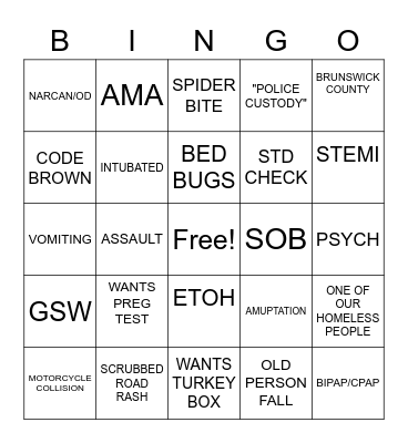 EMERGENCY DEPT BIKE WEEK BINGO Card
