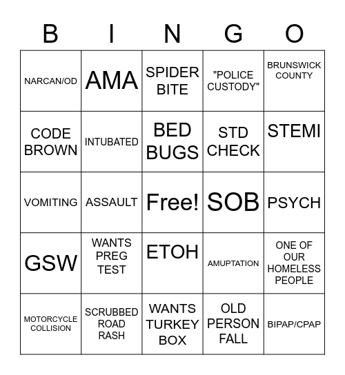 EMERGENCY DEPT BIKE WEEK BINGO Card