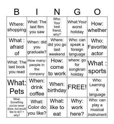 Small talk Bingo Card
