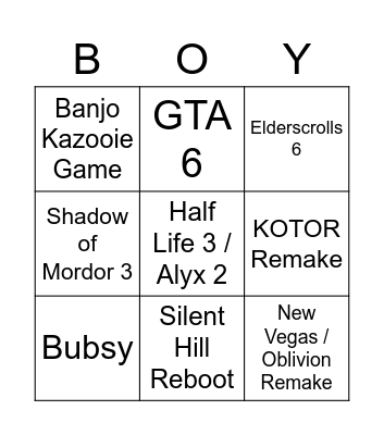 E3 2021 Wild Predictions Bingo Card