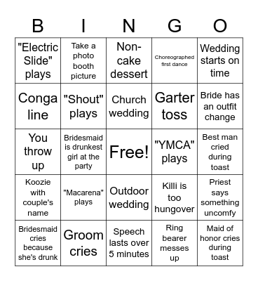 Wedding Bingo Card