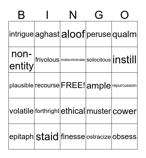 Vocabulary Units 4-6 Bingo Card