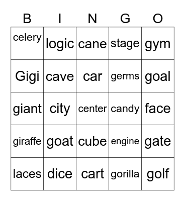 PHONICS Bingo Card