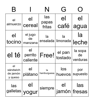 ¿Desayuno o almuerzo? Bingo Card