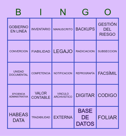 TERMINOLOGIA Bingo Card