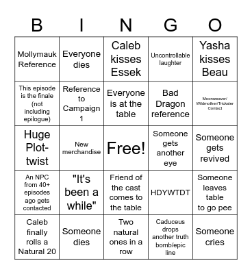 Critical Role EP. 140 BINGO CARD Bingo Card