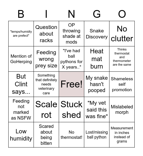 Ball python bingo Card