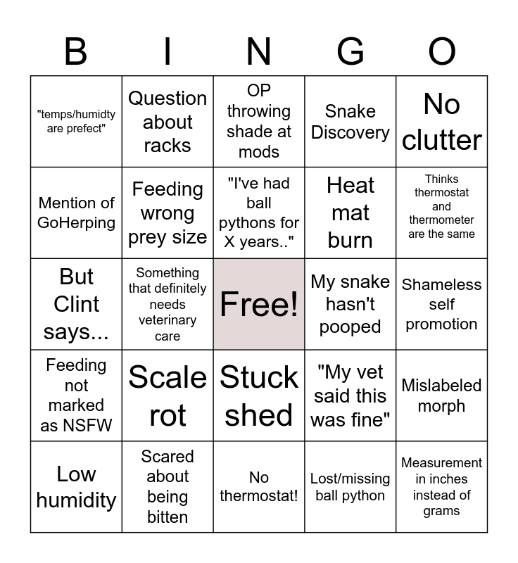 Ball python bingo Card