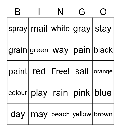 Spelling BINGO Card