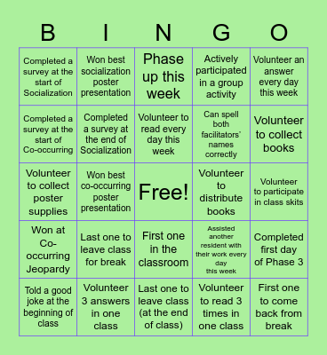 Phase 3 Bingo Card