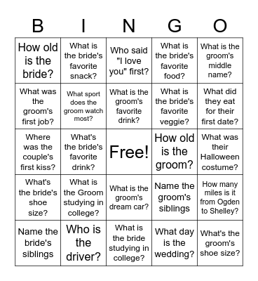 BRIDAL SHOWER BINGO Card