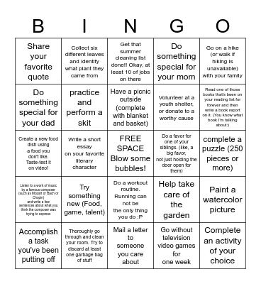 Summer Bingo Card