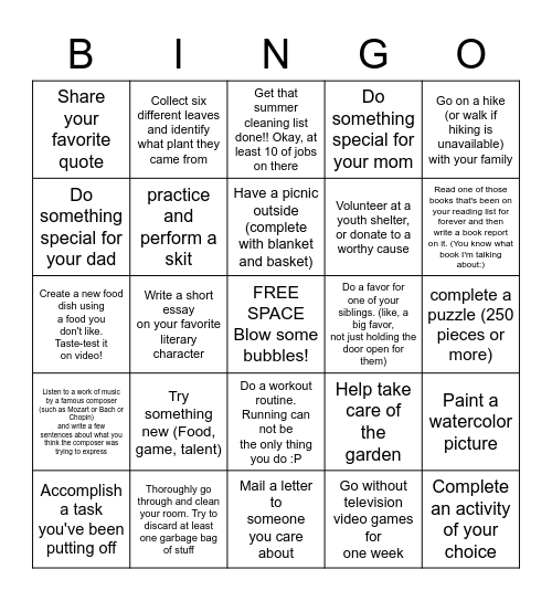 Summer Bingo Card