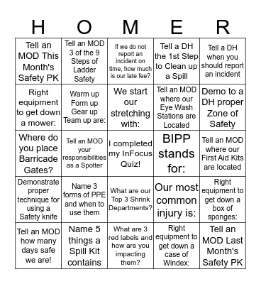 SAFETY BINGO Card