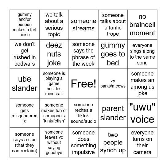 Vc Bingo Card