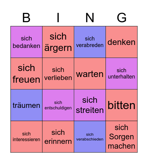 Verben mit Präpositionen 1 Bingo Card