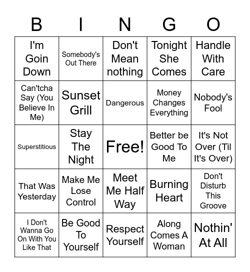 Lost Hits Of The 80's Bingo Card