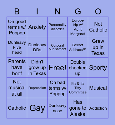 Dunleavy Cousins Bingo Card