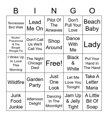 70's Hits Bingo Card